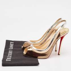 Pre Owned Christian Louboutin Gold/Silver Leather and PVC Paulina Peep Toe Pumps Size 38