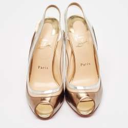 Pre Owned Christian Louboutin Gold/Silver Leather and PVC Paulina Peep Toe Pumps Size 38