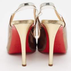 Pre Owned Christian Louboutin Gold/Silver Leather and PVC Paulina Peep Toe Pumps Size 38