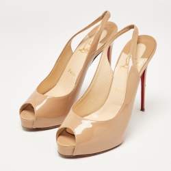 Christian Louboutin Beige Patent Leather Private Number Slingback Pumps Size 39