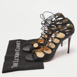 Pre Owned Christian Louboutin Black Leather Aqueduchesse Gladiator Sandals Size 40