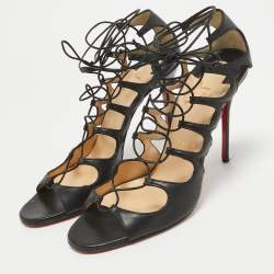 Pre Owned Christian Louboutin Black Leather Aqueduchesse Gladiator Sandals Size 40
