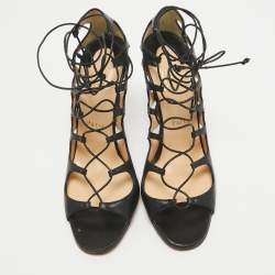 Pre Owned Christian Louboutin Black Leather Aqueduchesse Gladiator Sandals Size 40