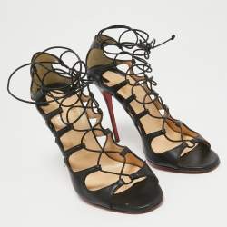 Pre Owned Christian Louboutin Black Leather Aqueduchesse Gladiator Sandals Size 40