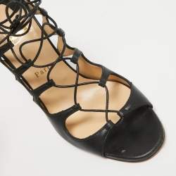 Pre Owned Christian Louboutin Black Leather Aqueduchesse Gladiator Sandals Size 40