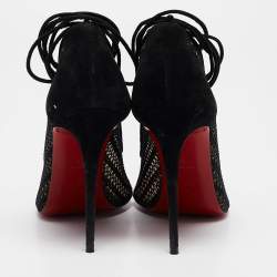Pre Owned Christian Louboutin Black Mesh and Suede Peropik Pumps Size 38