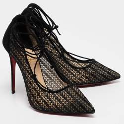 Pre Owned Christian Louboutin Black Mesh and Suede Peropik Pumps Size 38