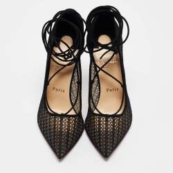 Pre Owned Christian Louboutin Black Mesh and Suede Peropik Pumps Size 38