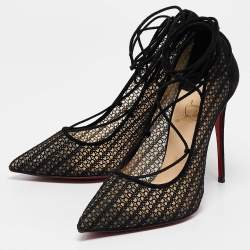 Pre Owned Christian Louboutin Black Mesh and Suede Peropik Pumps Size 38