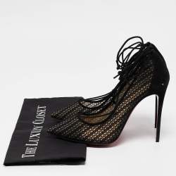 Pre Owned Christian Louboutin Black Mesh and Suede Peropik Pumps Size 38