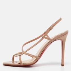 Christian Louboutin Beige Patent Leather Ankle Strap Sandals Size 39