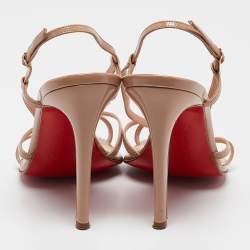 Christian Louboutin Beige Patent Leather Ankle Strap Sandals Size 39