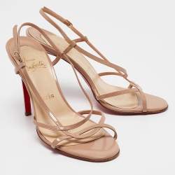Christian Louboutin Beige Patent Leather Ankle Strap Sandals Size 39