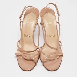 Christian Louboutin Beige Patent Leather Ankle Strap Sandals Size 39
