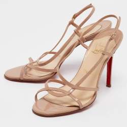Christian Louboutin Beige Patent Leather Ankle Strap Sandals Size 39