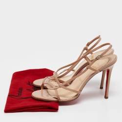 Christian Louboutin Beige Patent Leather Ankle Strap Sandals Size 39