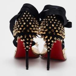 Christian Louboutin Black Suede and PVC Barbarissima Spike Wrap Sandals Size 38