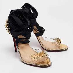 Christian Louboutin Black Suede and PVC Barbarissima Spike Wrap Sandals Size 38