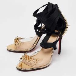 Christian Louboutin Black Suede and PVC Barbarissima Spike Wrap Sandals Size 38