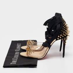 Christian Louboutin Black Suede and PVC Barbarissima Spike Wrap Sandals Size 38