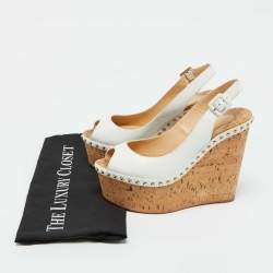 مم لوكة مسبقًا Christian Louboutin White Leather Monico Cork Platform Wedge Sandals Size 37