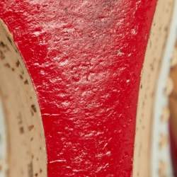 مملوكة مسبقًا Christian Louboutin White Leather Monico Cork Platform Wedge Sandals Size 37