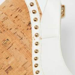 مملوكة مسبقًا Christian Louboutin White Leather Monico Cork Platform Wedge Sandals Size 37