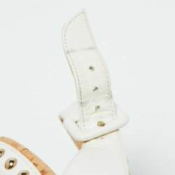 مملوكة مسبقًا Christian Louboutin White Leather Monico Cork Platform Wedge Sandals Size 37
