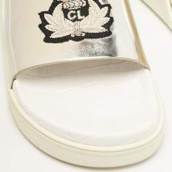 Christian Louboutin Silver Leather Beau Flat Slides Size 39.5