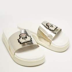Christian Louboutin Silver Leather Beau Flat Slides Size 39.5