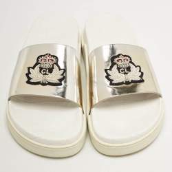 Christian Louboutin Silver Leather Beau Flat Slides Size 39.5