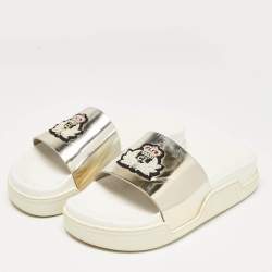 Christian Louboutin Silver Leather Beau Flat Slides Size 39.5