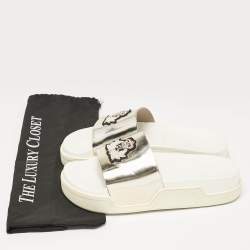 Christian Louboutin Silver Leather Beau Flat Slides Size 39.5