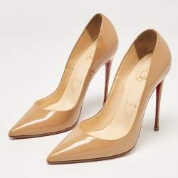 Pre Owned Christian Louboutin Beige Patent Leather So Kate Pumps Size 39
