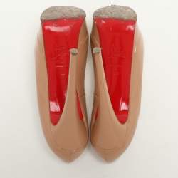 Christian Louboutin Beige Patent Leather Lady Peep Peep Toe Platform Pumps Size 38