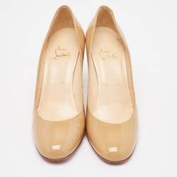 Pre Owned Christian Louboutin Beige Patent Leather Simple Pumps Size 38