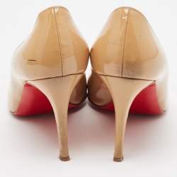 Pre Owned Christian Louboutin Beige Patent Leather Simple Pumps Size 38