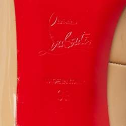 Pre Owned Christian Louboutin Beige Patent Leather Simple Pumps Size 38