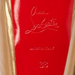 Pre Owned Christian Louboutin Brown Patent Leather Lady Peep Slingback Platform Pumps Size 38