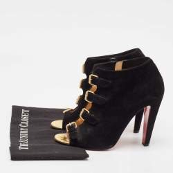 Pre Owned Christian Louboutin Black Suede Ankle Length Boots Size 40