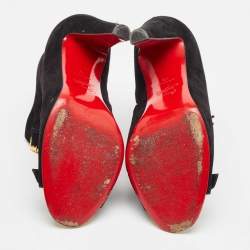 Pre Owned Christian Louboutin Black Suede Ankle Length Boots Size 40