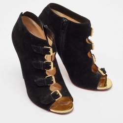 Pre Owned Christian Louboutin Black Suede Ankle Length Boots Size 40