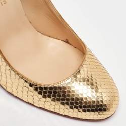 Pre Owned Christian Louboutin Gold Snakeskin Embossed Leather New Simple Pumps Size 41