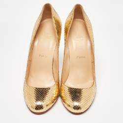Pre Owned Christian Louboutin Gold Snakeskin Embossed Leather New Simple Pumps Size 41