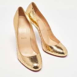 Pre Owned Christian Louboutin Gold Snakeskin Embossed Leather New Simple Pumps Size 41