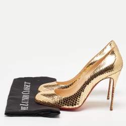 Pre Owned Christian Louboutin Gold Snakeskin Embossed Leather New Simple Pumps Size 41