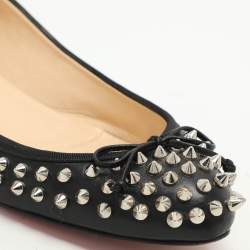 Pre Owned Christian Louboutin Black Leather Sonietta Spikes Bow Ballet Flats 38.5