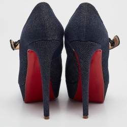 Pre Owned Christian Louboutin Navy Blue Denim Zeppa Mary Jane Pumps Size 39