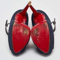 Pre Owned Christian Louboutin Navy Blue Denim Zeppa Mary Jane Pumps Size 39