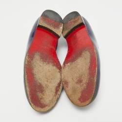 Pre Owned Christian Louboutin Blue Patent Leather Laperouza Loafers Size 38